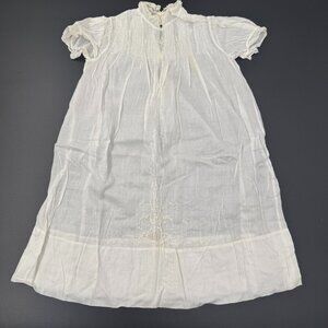 Antique Victorian Baby Christening Gown Embroidered White Linen 1920's-30's